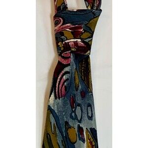 Vintage Brandini 100% Silk Necktie Gray Burgundy Gold Abstract Geometric Art Tie